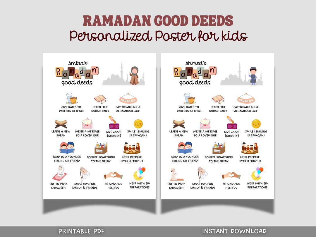 Personalized Ramadan Good Deeds Printable, Custom Islamic Wall Art ...
