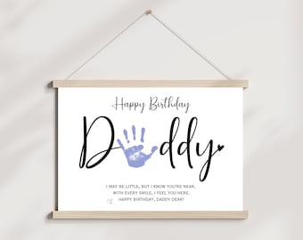 Happy Birthday Daddy Card Printable, DIY Gift for Dad from Kids Baby Toddler Handprint Art Craft Poem Keepsake Personalized Card Present