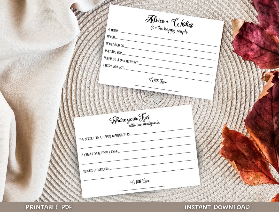 Wedding Advice and Wishes Card Printable, Minimalist Bridal Shower ...