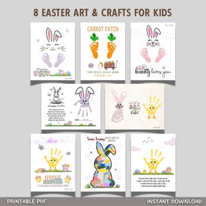 Easter Handprint Footprint Crafts for Kids Printable, DIY Card Wall Art Activity Keepsake from Baby Toddler Preschool Daycare Fun Homeschool