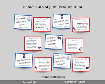 4th of July Treasure Hunt Printable, Outdoor Scavenger Hunt Clues for Kids, Independence Day Party Games, Tween Teen Summer Family Activity