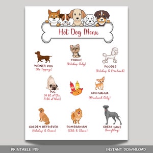 Hot Dog Bar Menu Sign Printable, Puppy Birthday Party, Puppy Adoption Party, Hot Dog Menu Sign, Dog Birthday Party, Pawty Decorations