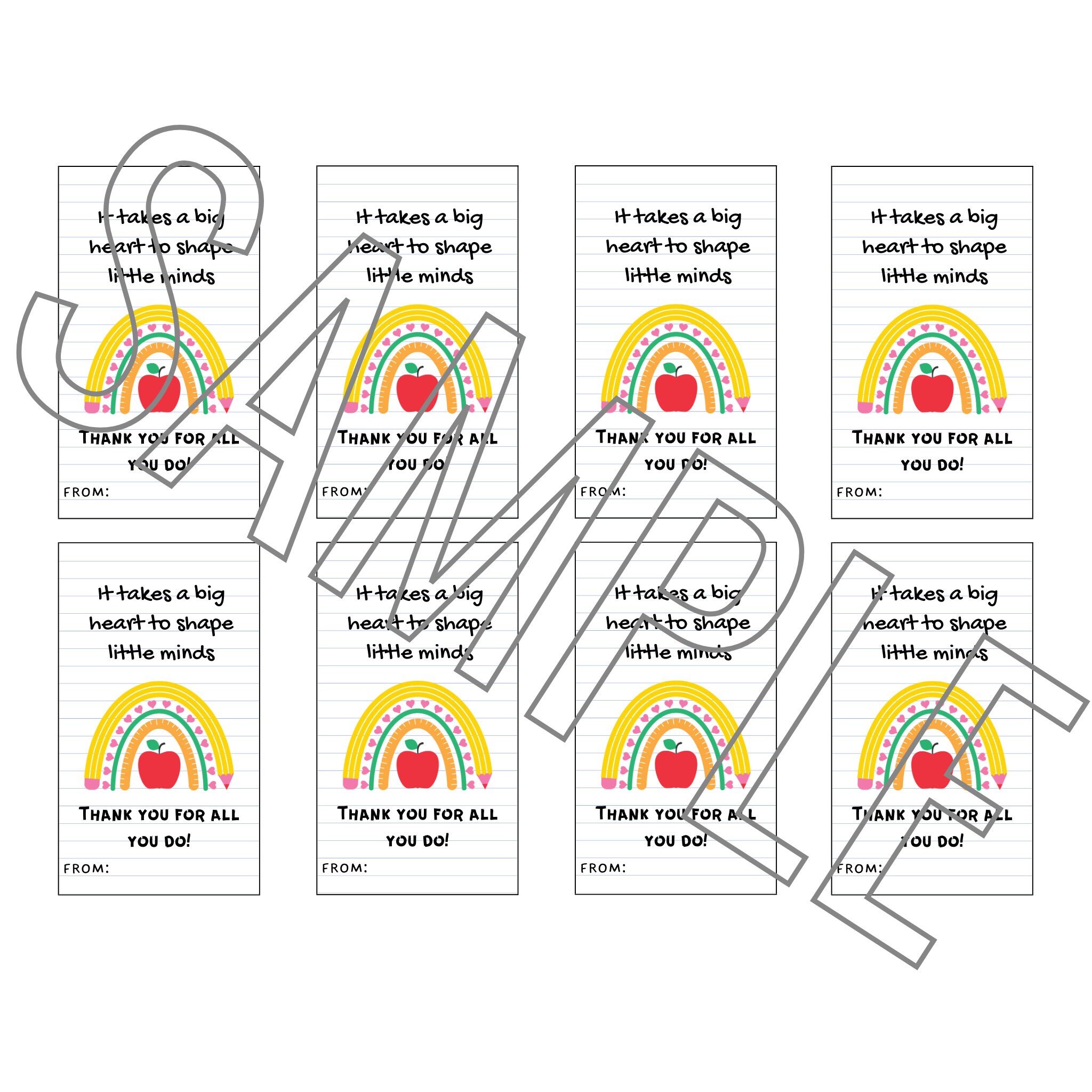 Teacher Thank You Gift Tags Printable, End of School Year Gift, Teacher ...