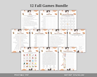 Fall Games Bundle Printable, Fun Autumn Games, Fall Activity Adults & Kids, Thanksgiving Halloween Printables, Fall Time Family Activities