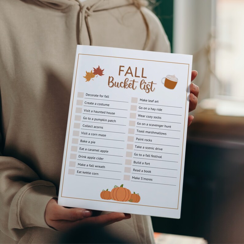 Lista de deseos de otoño imprimible, Lista de deseos de otoño editable, Lista de verificación de actividades divertidas de otoño, Lista de tareas pendientes de otoño, Lista de deseos de otoño familiar PDF imagen 7