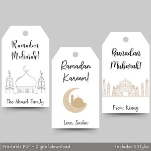 Editable Ramadan Mubarak Gift Tags Printable, Personalized Ramadan Kareem Gift Tags, 9 Printable Tags, Customized Simple Modern Gift Tags