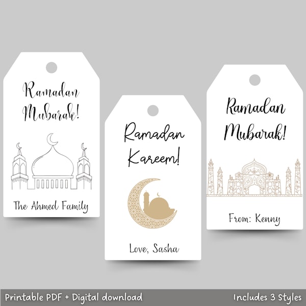 Editable Ramadan Mubarak Gift Tags Printable, Personalized Ramadan Kareem Gift Tags, 9 Printable Tags, Customized Simple Modern Gift Tags
