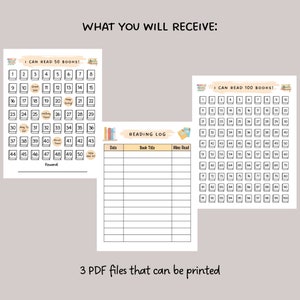 Printable Reading Chart Kids, Reading Log Tracker 50 100 Books, Book Reading Challenge, Homeschool Reading Reward Chart, Progress Chart PDF image 2