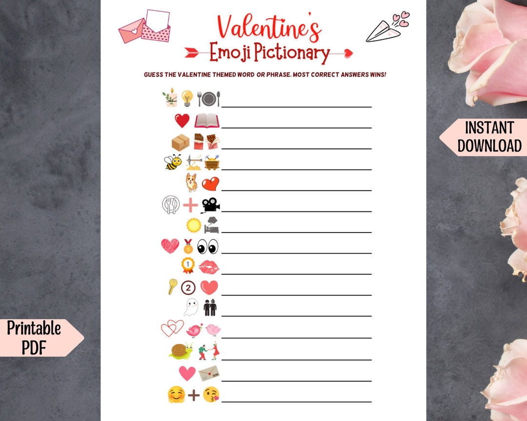 Valentine's Day Emoji Pictionary Game Printable Fun Emoji - Etsy