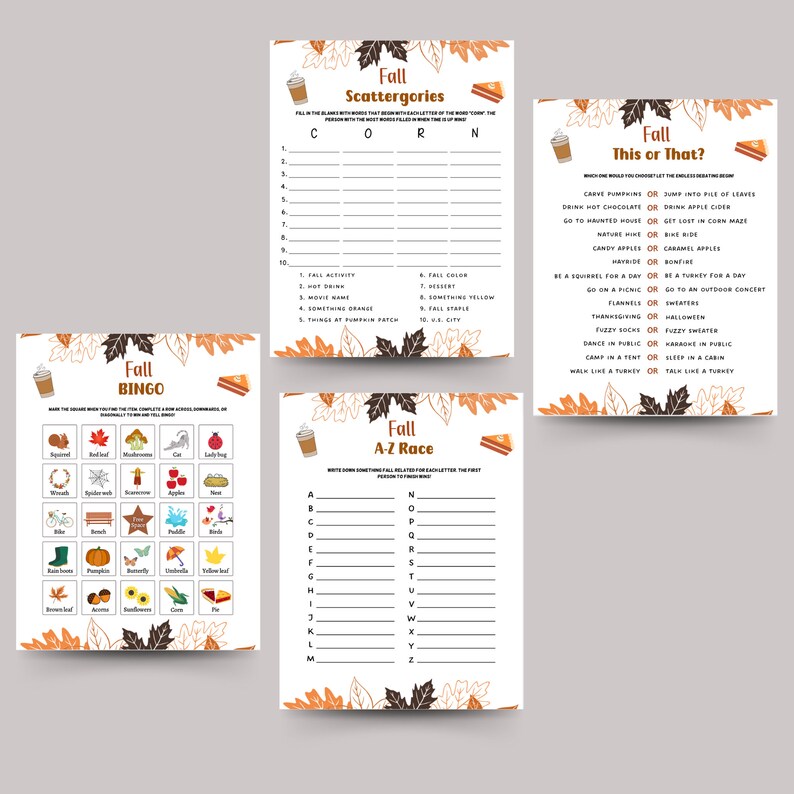 Fall Games Bundle Printable, Fun Autumn Games, Fall Activity Adults ...