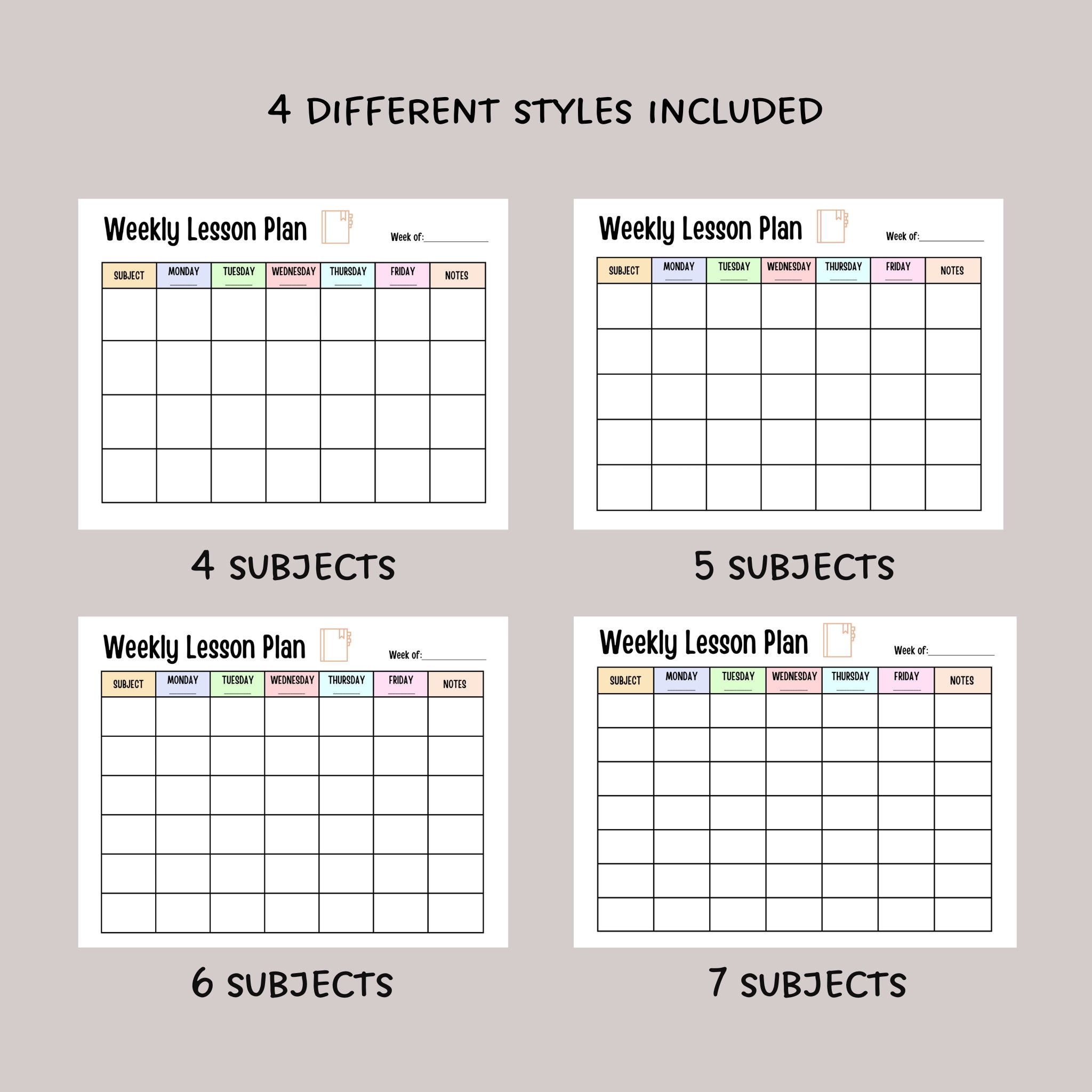Weekly Lesson Plan Printable, Editable Weekly School Schedule, Simple ...