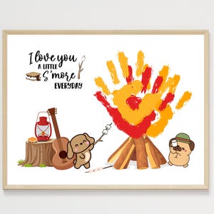 Manualidad de fogata con huella de mano imprimible, arte de otoño DIY, letrero bonito para niños, bebés, niños pequeños, preescolar, actividad de guardería, regalo de recuerdo