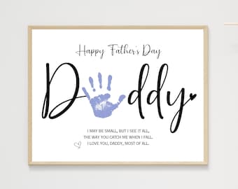 Happy Father's Day Daddy Handprint Craft Printable, DIY Art Gift for Dad from Baby Toddler Kids Keepsake Cute Card Ideas Activity Template