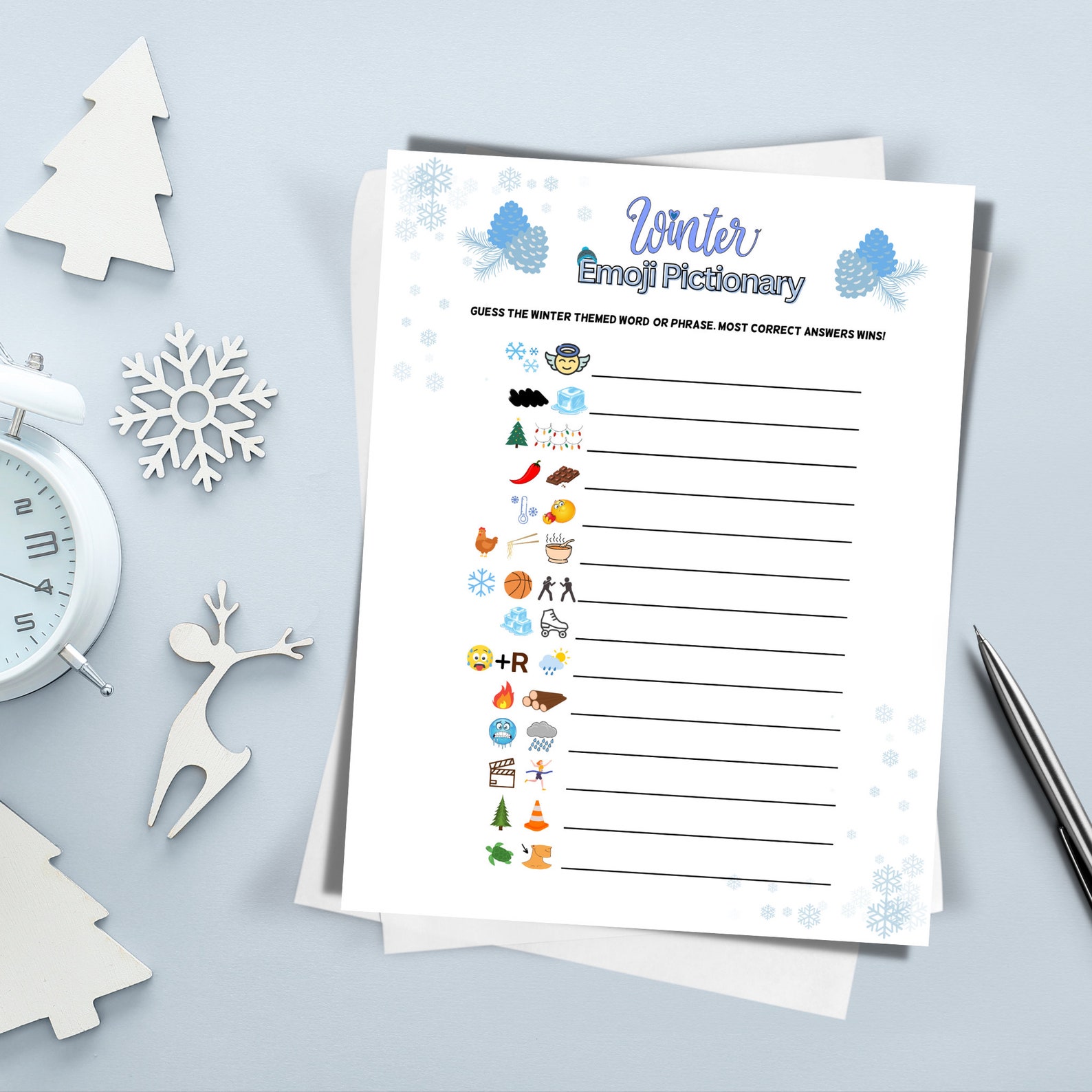 Winter Emoji Pictionary Game Printable, Holiday Party Games, Fun Winter ...