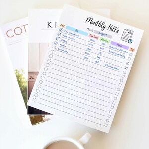 May include: A printable monthly bill tracker with checkboxes for paid bills, a section for bill name, due date, amount, and notes. The month is August.