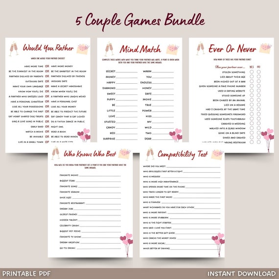 Couple Games Printable, Date Night Games, Marriage Anniversary Games, Fun  Party Games for Couples, Valentines Day Games, Couples Night Games -   Denmark