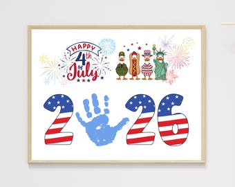 4 juli handafdruk ambachtelijke afdrukbare DIY patriottische 2026 kunst voor kinderen baby peuter zomerkamp spel activiteit voorschoolse prek dagopvang aandenken