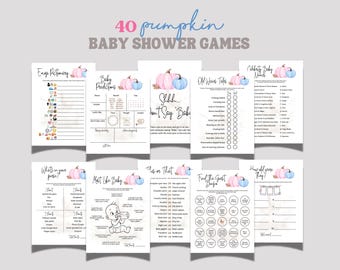 Pumpkin Baby Shower Games Printable Bundle, Fall Autumn Themed Party Activity, Fun Decor Ideas Cute Activities for Adults Friends Family