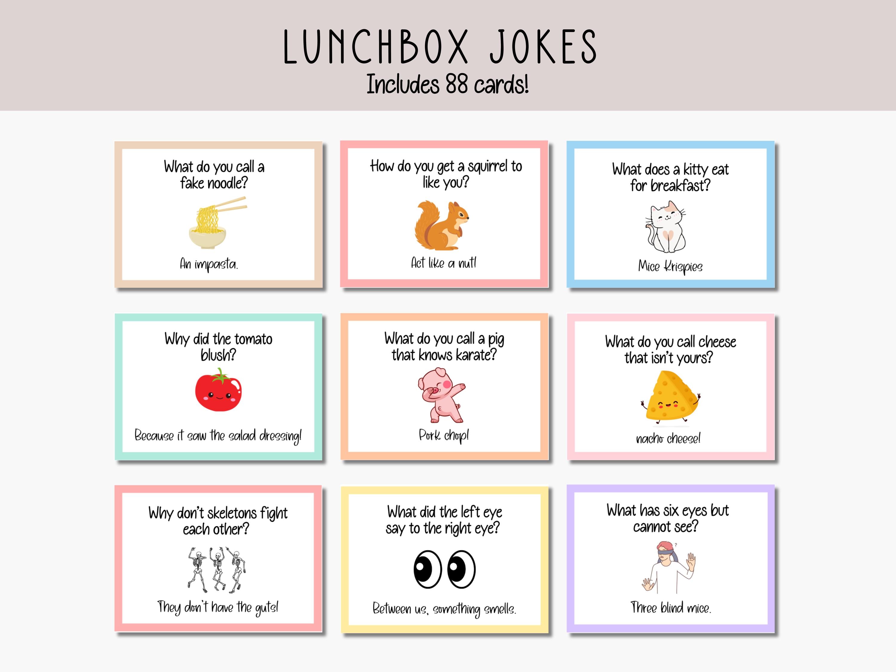 Lunch Box Riddles Pdf Lunchbox Jokes Cards for Kids Printable, Back to School Funny Lunch Box ...