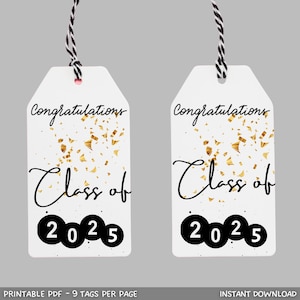 Printable Graduation Gift Tags, Class of 2025 Grad Tags, Congrats Grad, Senior Gift Tag, Instant Download, Simple Graduation Gift Tag