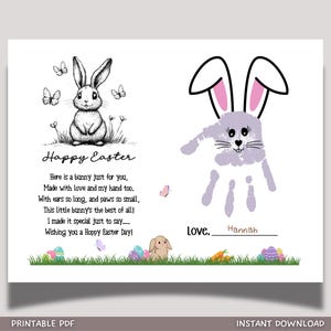 Bunny Happy Easter Poem Handprint Craft for Kids Printable, DIY Spring Art Activity Keepsake Personalized Gift from Baby Toddler Preschool