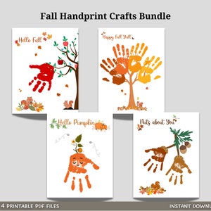 Manualidades con huellas de manos de otoño imprimibles, arte de otoño de bricolaje para bebés y niños pequeños, recuerdo de memoria, actividad de guardería preescolar, ideas de tarjetas de regalo de temporada