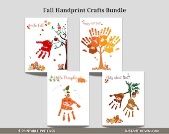Herfst handafdruk knutselen afdrukbaar, doe-het-zelf herfstkunst voor baby peuters, herinnering aandenken, voorschoolse opvang, seizoensgebonden cadeaubonideeën