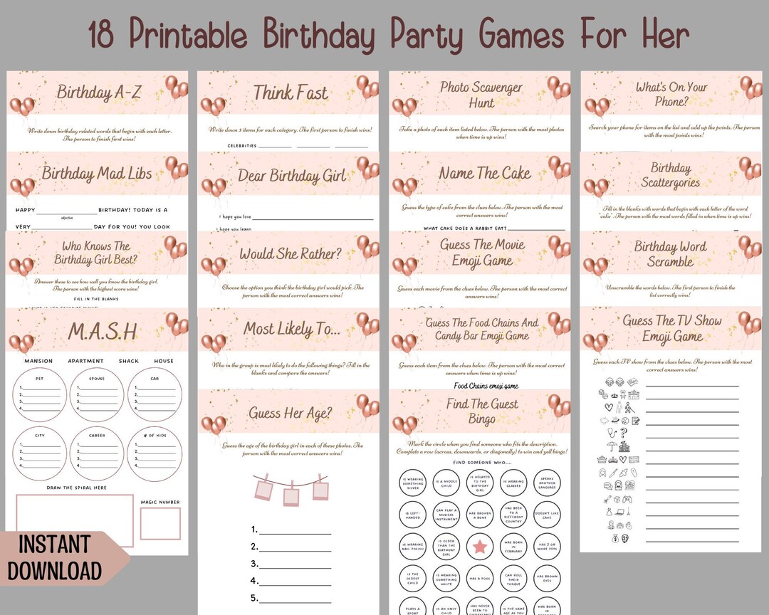 Teen Birthday Party Games Bundle Birthday Games for Her - Etsy