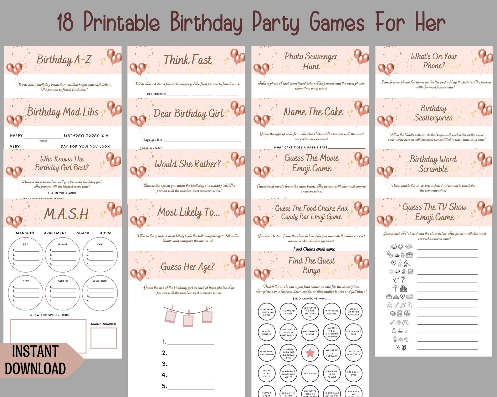 Teen Birthday Party Games Bundle Birthday Games for Her - Etsy