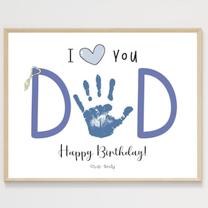 Happy Birthday Dad Gift from Kids Printable, DIY Custom Present Handprint Craft Art Keepsake Card Baby Toddler Child Fun Daddy Cute Template