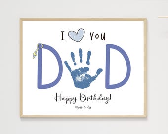 Happy Birthday Dad Gift from Kids Printable, DIY Custom Present Handprint Craft Art Keepsake Card Baby Toddler Child Fun Daddy Cute Template