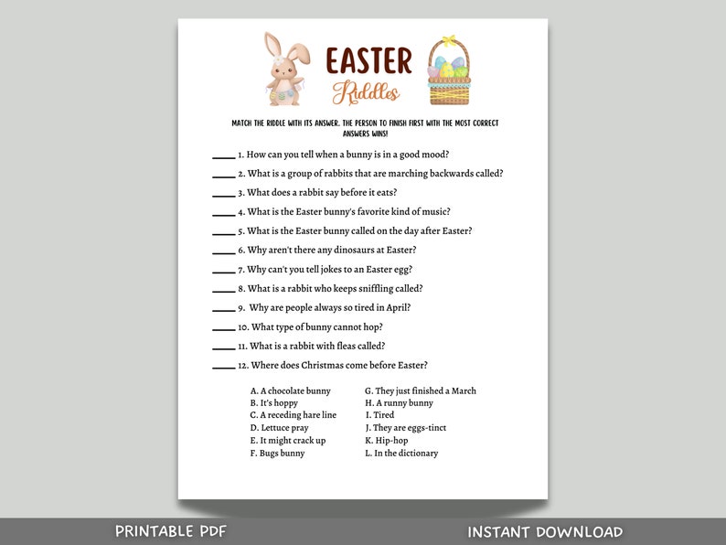Easter Riddle Classroom Easter Riddle Me This Game Printable, Easter Party Game, Easter ...