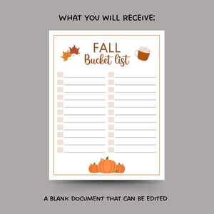 Lista de deseos de otoño imprimible, Lista de deseos de otoño editable, Lista de verificación de actividades divertidas de otoño, Lista de tareas pendientes de otoño, Lista de deseos de otoño familiar PDF imagen 2