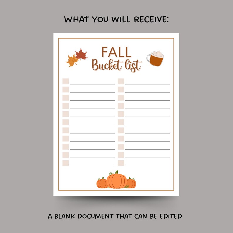 Lista de deseos de otoño imprimible, Lista de deseos de otoño editable, Lista de verificación de actividades divertidas de otoño, Lista de tareas pendientes de otoño, Lista de deseos de otoño familiar PDF imagen 2