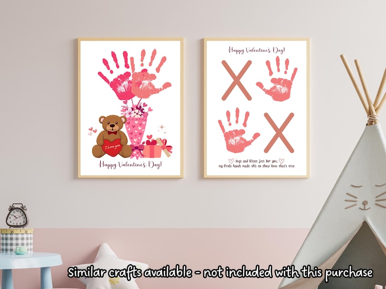 Valentines Handprint Holiday Crafts Printable, DIY Heart Art for Kids ...