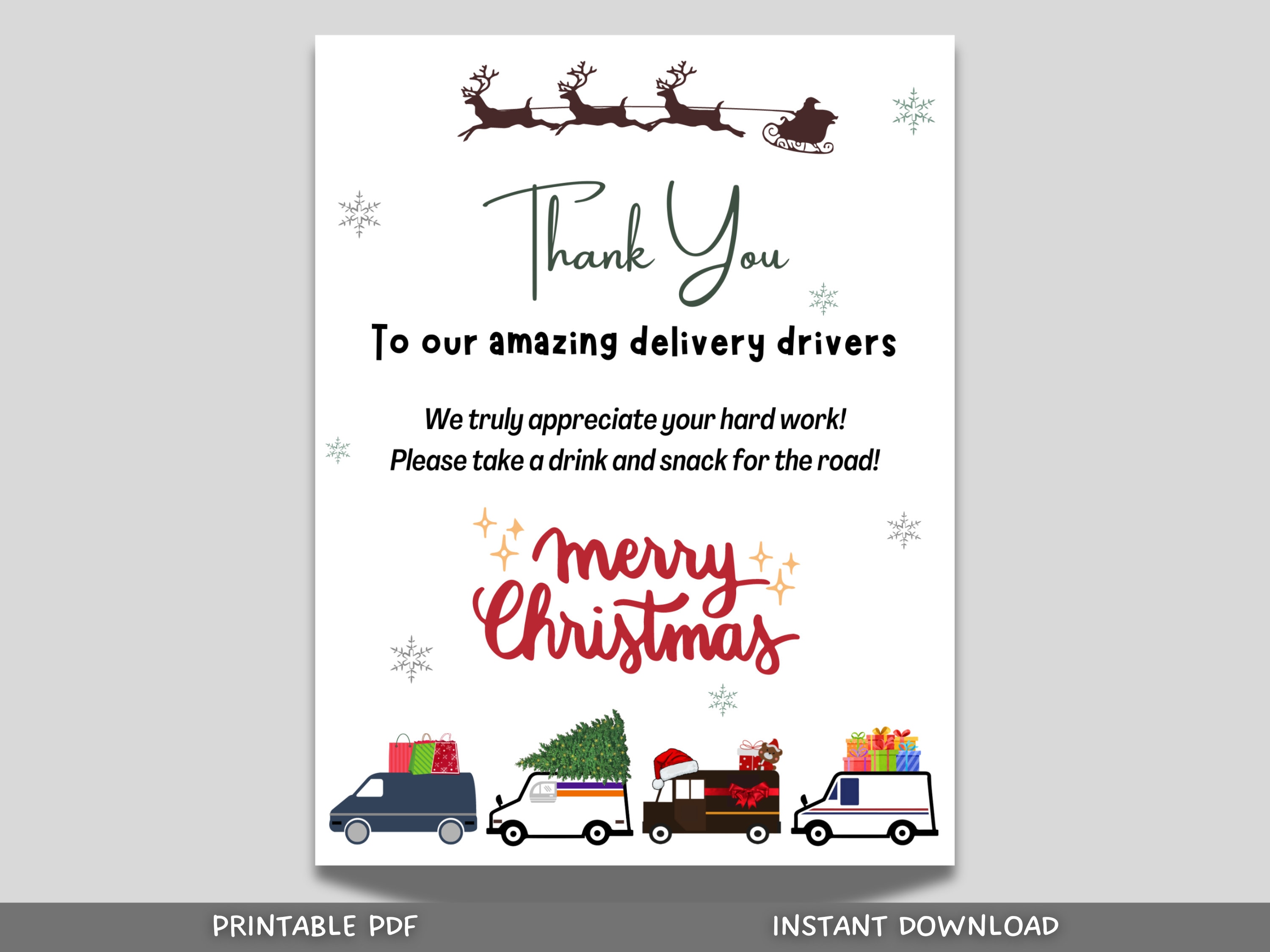 treat basket printable sign, christmas delivery driver