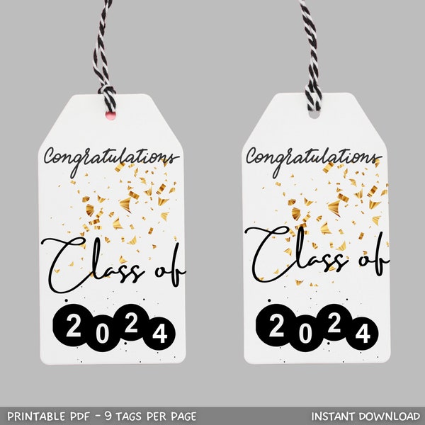 Printable Graduation Gift Tags, Class of 2024 Grad Tags, Congrats Grad, Senior Gift Tag, Instant Download, Simple Graduation Gift Tag