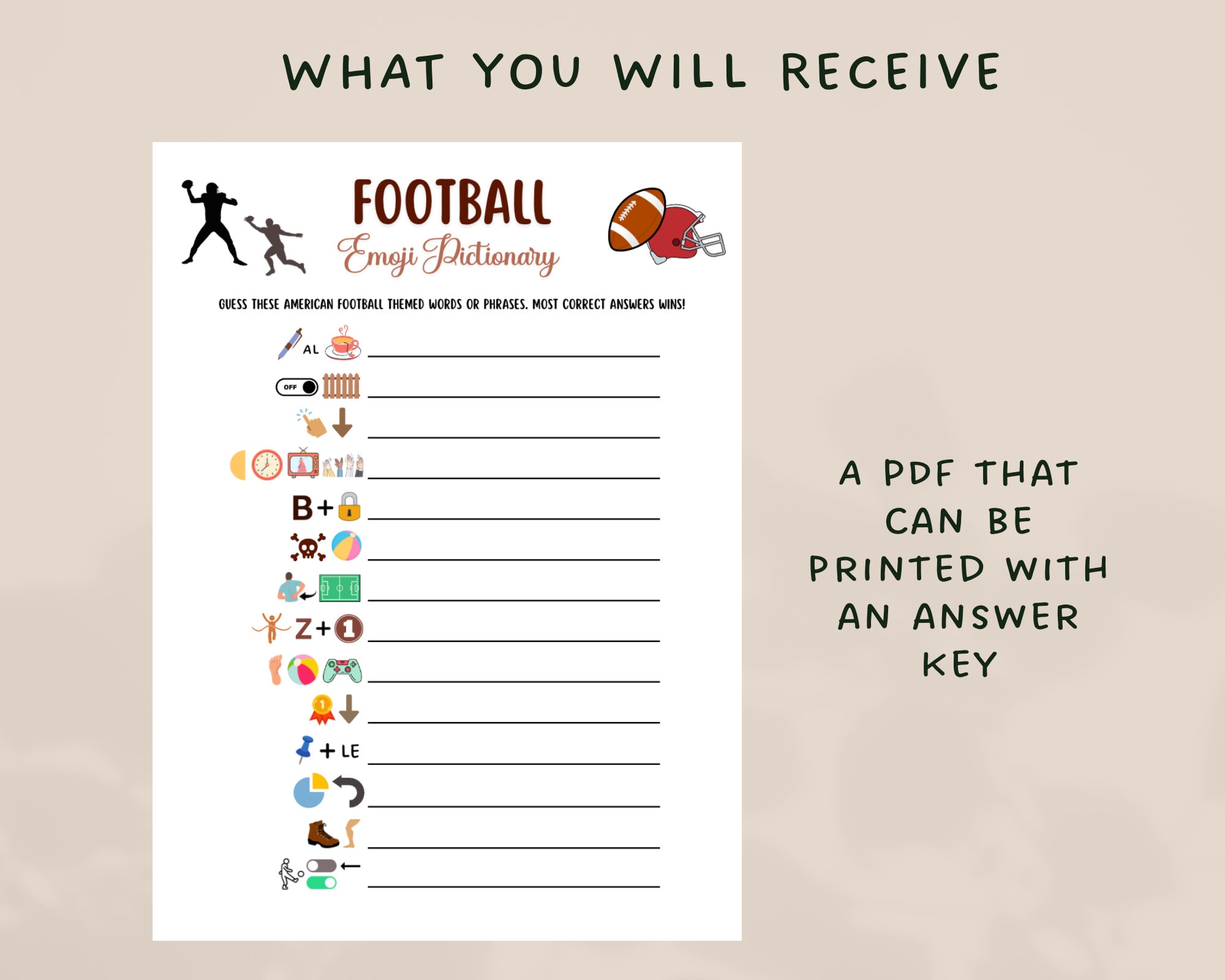 Football Emoji Pictionary Game Printable Football Party Game Etsy