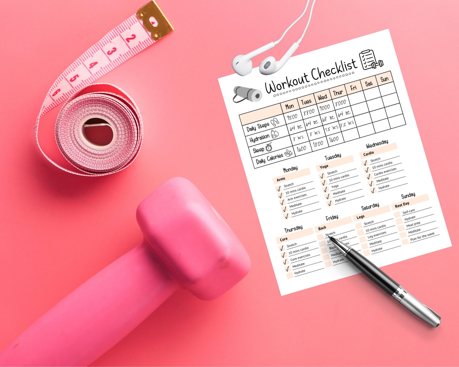 Workout Checklist Editable Daily Workout Routine Chart Etsy