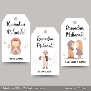 Bearbeitbare Kinder Ramadan Mubarak Geschenkanhänger zum Ausdrucken, benutzerdefinierte Ramadan Kareem Geschenkanhänger für Kinder, glückliche Ramadan Tags, personalisierte Geschenkanhänger