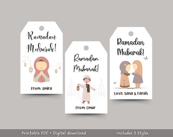 Editable Kids Ramadan Mubarak Gift Tags Printable, Custom Ramadan Kareem Gift Tags For Kids, Happy Ramadan Tags, Personalized Gift Tags