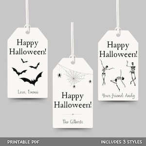 Halloween Gift Tag Printable Template, Editable Halloween Party Favor Tag, Custom Happy Halloween Tag, Spooky Tags, Simple Minimal 9 Tags