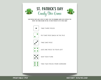 St Patrick's Day Candy Dice Game Printable, St Patty's Day Party Games for Kids, St Paddy's Day Classroom Game, Fun Activity Kids And Adults