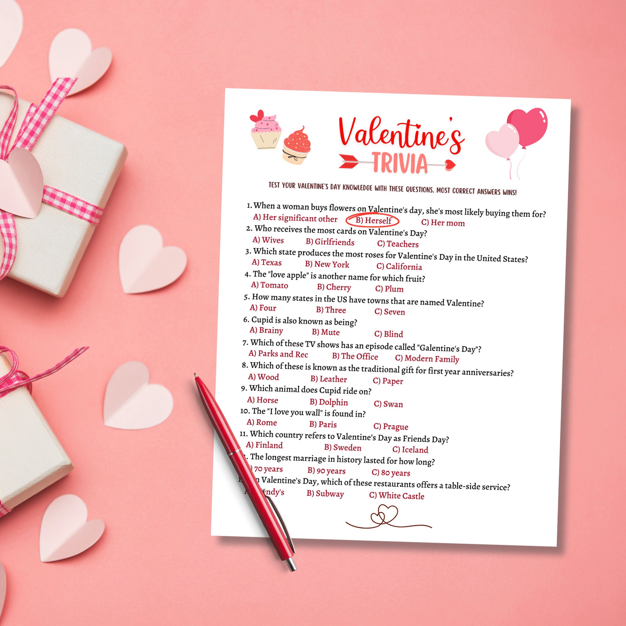 Valentine's Day Trivia Game Printable, Galentines Day Party Game ...