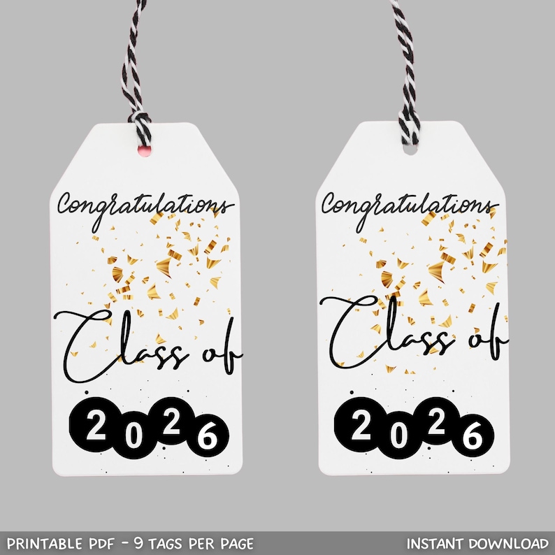 Printable Graduation Gift Tags, Class of 2026 Congrats Grad Simple ...