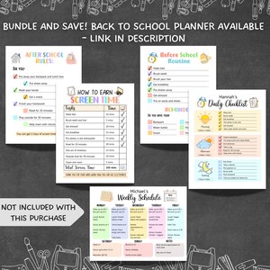 Puede incluir: Un planificador imprimible colorido para ni&ntilde;os con un horario semanal, una lista de verificaci&oacute;n diaria y un cuadro para ganar tiempo de pantalla. El planificador presenta un esquema de colores arco&iacute;ris brillante e incluye un calendario, un reloj y un gr&aacute;fico de sol y luna.