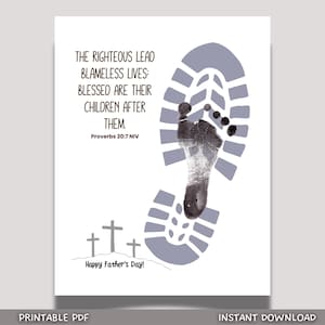 Fathers Day Bible Verse Craft Kids Printable, DIY Footprint Card Feet Art Sunday School Activity Gift for Dad Grandpa from Christian Toddler