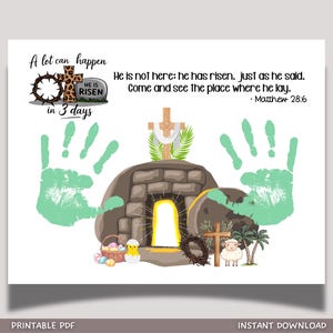 Christian Easter Handprint Craft Jesus Resurrection Printable, DIY Art for Kids Sunday School Church Preschool Toddler Palm Sunday Activity