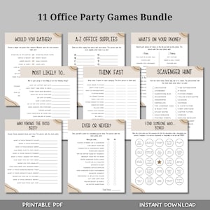 Afdrukbaar kantoorfeestspellen, werkfeestspellen, teambuildingspellen, ijsbreker personeelswaardering, werknemersbingo, happy hour-spellen