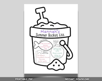 Summer Bucket List Craft for Kids Printable, End of School Year Activity Sand Bucket Coloring page, Fun Ideas for Preschool Camp Homeschool